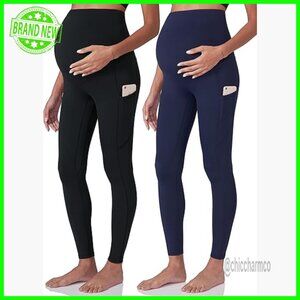 Maternity Workout Leggings Over Belly Yoga Pants with Pockets Activewear